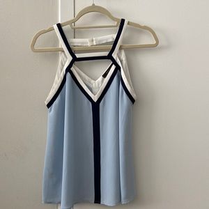 BCBGMazAzria Luisa Blue/White/Navy Blouse Top